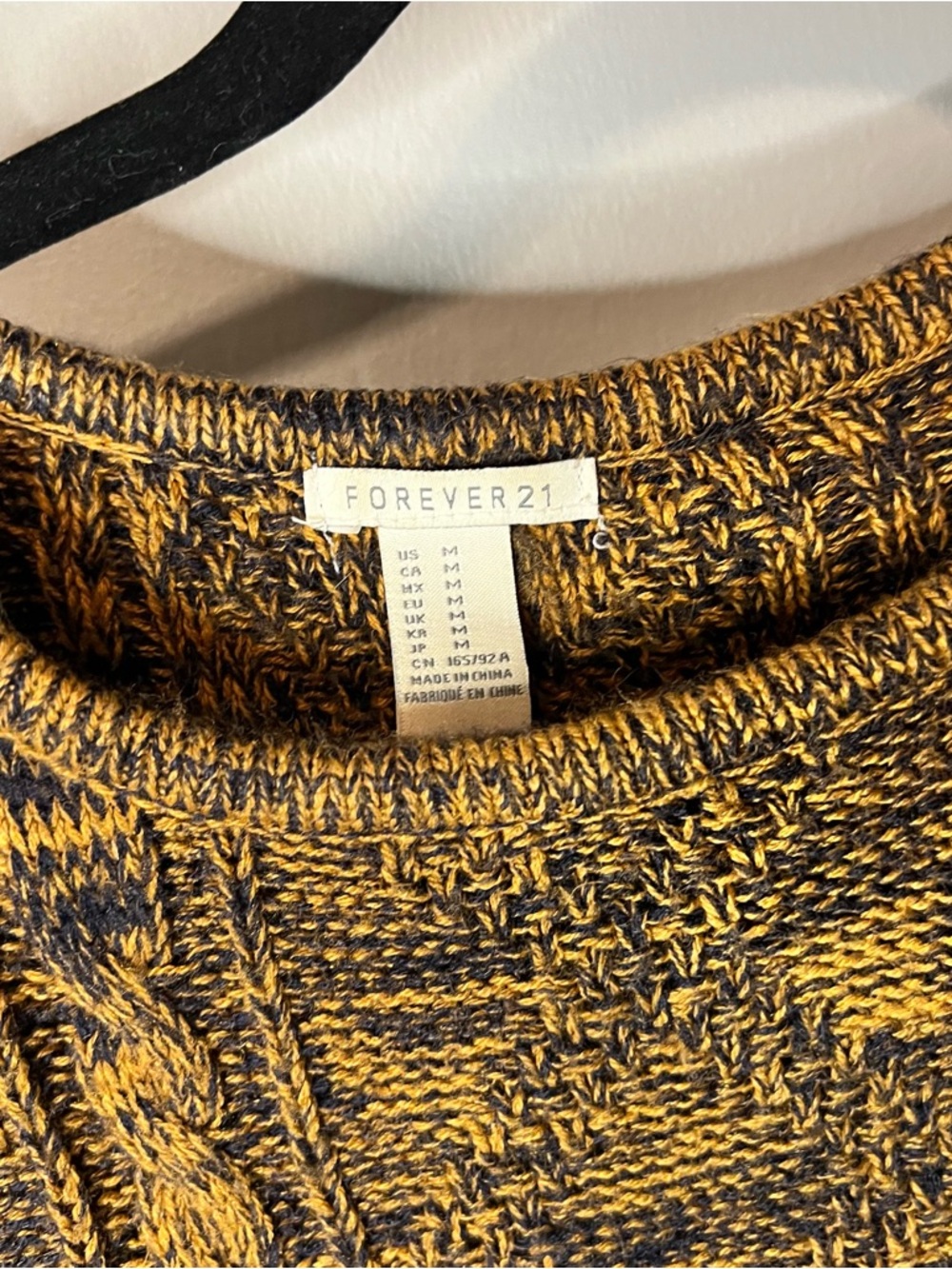 Forever 21 Black and Mustard Marled Cable Crewneck Sweater - Picture 2 of 3